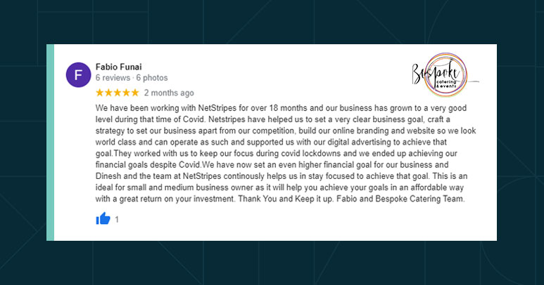 Image showing the Google Review of Fabio Funai from Bespoke Catering