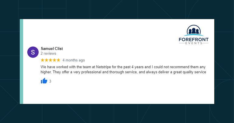 Image showing the Google Review of Samuel Clist from ForeFront Events