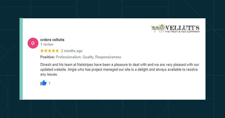 Image showing the Google Review of Order Vellutis from Vellutis
