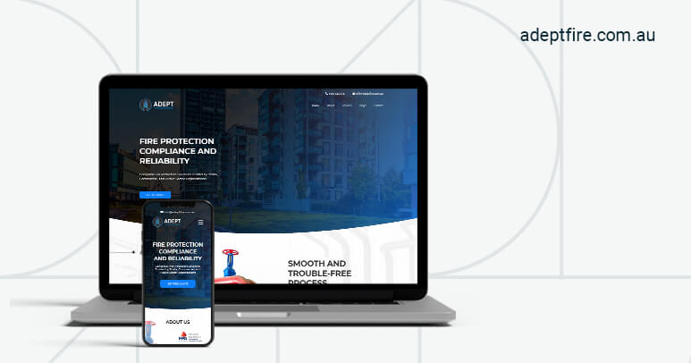 A laptop and a phone showing the Adept Fire Protection Services Website