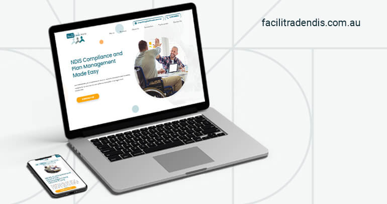 A laptop and a phone showing the Facilitrade NDIS website