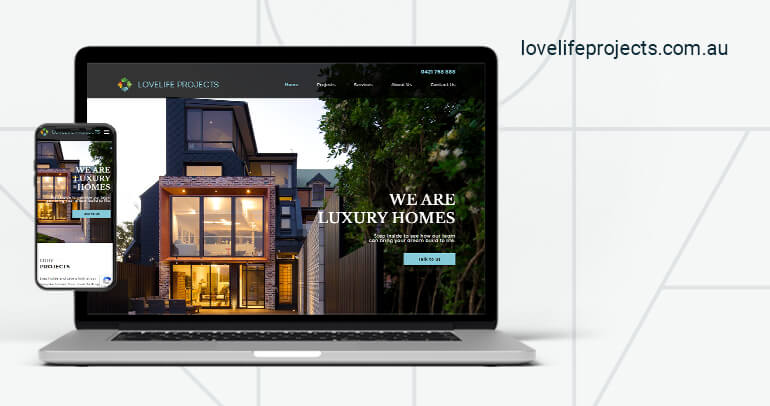 A laptop and a phone showing the Lovelife Projects Website