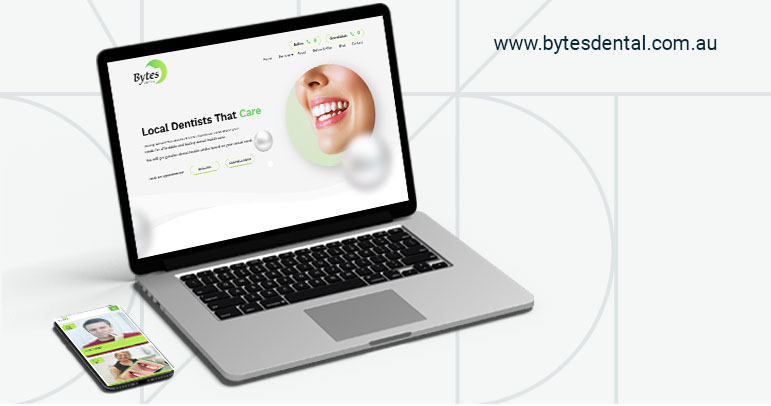 Image of a phone and a laptop showing the Bytes Dental Website