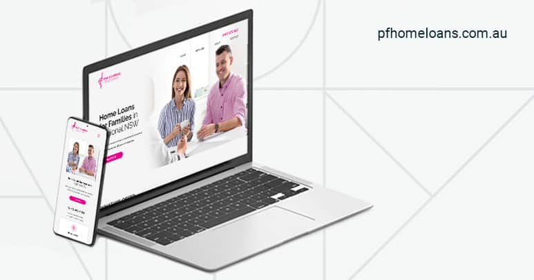 Image of a phone and a laptop showing the Pink Flamingo Home Loans Website